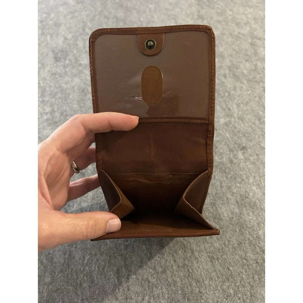 Fossil Leather Trifold Classic Tan Brown Wallet ID Window Card Slots